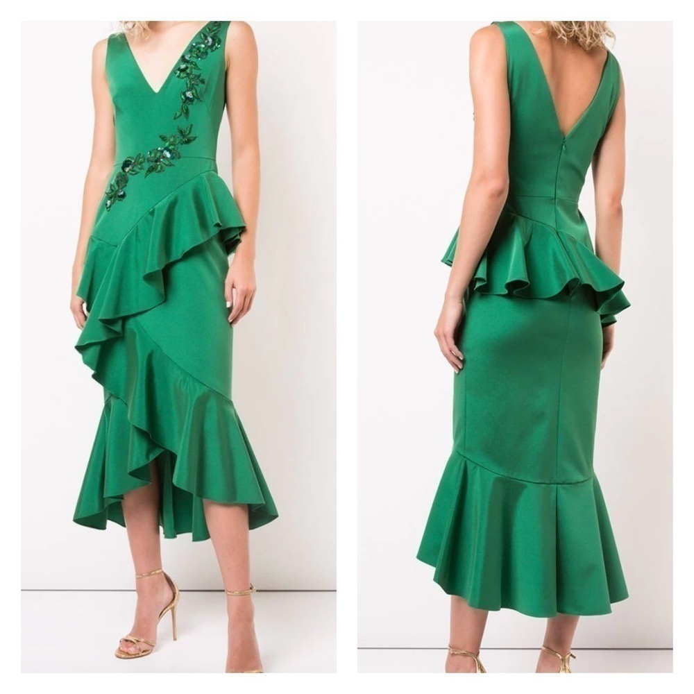 Marchesa Notte Embroidered Midi Dress